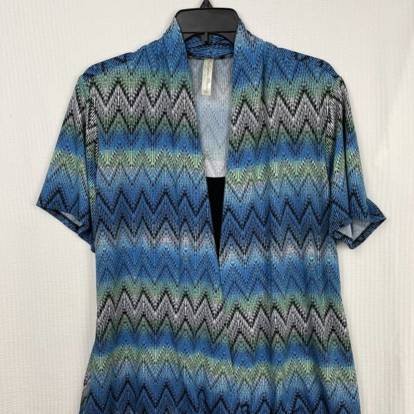 Per Seption Concept Tunic Top Women 1X Black White Red Chevron 3/4 Sleeve Blouse - Picture 1 of 16